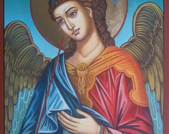 Hand-Painted Archangel Gabriel Icon: Byzantine Orthodox Religious Art