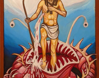Die Gute Hirte und Leviathan Ikone: Handgemalte Tempera