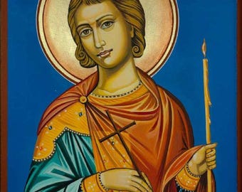 Hand-Painted Saint Phanourios Icon: Byzantine Orthodox Art on Wood