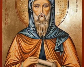 Hand-Painted St. Anthony Icon: Orthodox Christian Wall Art