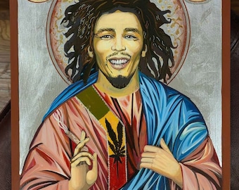 Handmade Bob Marley Icon Art Print: Reggae Rastafari Wall Decor