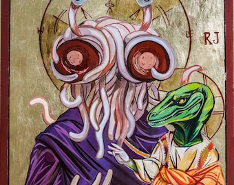 Flying Spaghetti Monster Icon: Pastafarian Wall Art, Atheist Gift, Surreal Humor Decor