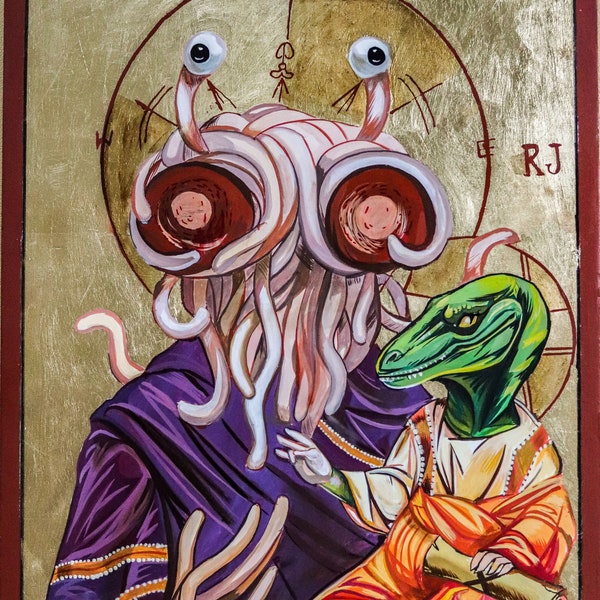 Flying Spaghetti Monster Pastafarian Art / Original Handmade / or Print