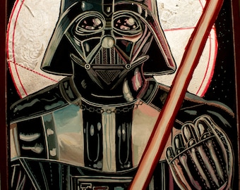 Handmade Darth Vader Icon Art: Gold Varak Star Wars Artwork