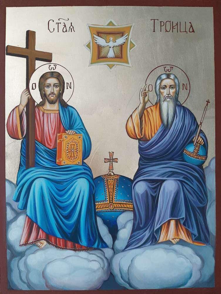 Orthodox Holy Trinity Icon – Hand-Painted Christian Religious Art – Eastern Orthodox Wall Decor – Gift for Baptism or Prayer Corner
