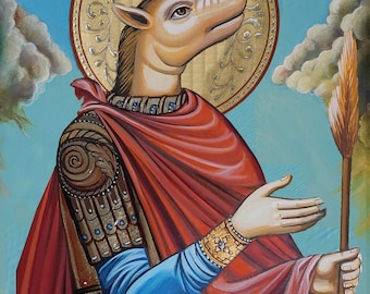 Icône en bois tête de chien Saint Christophe - Art orthodoxe byzantin