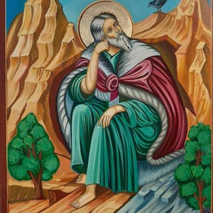 Hand-Painted Icon of Prophet Elijah the Tishbite – Orthodox Christian Art | Saint Elias Icon | Patron of Thunder & Fire | Byzantine Style