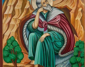 Hand-Painted Prophet Elijah Icon: Byzantine Orthodox Art, Gold Leaf