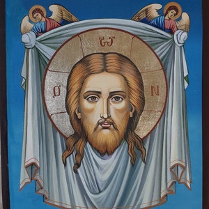 Handgeschilderd icoon van het gezicht van Jezus Christus / gouden varak / Mdf-plaat / gesso / reliëf / eitempera en acryl / Print beschikbaar moderne iconen