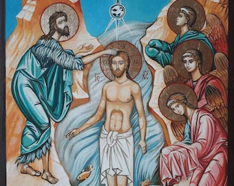 Byzantine Baptism of Christ Icon: Handcrafted Orthodox Christian Art