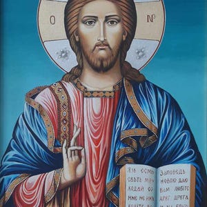 Christ Pantocrator Icon – Hand-Painted Orthodox Icon with Gold Leaf | Religious Wall Art | Christian Tempera Painting on Wood | Sacred Gift