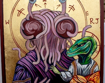 Flying Spaghetti Monster Art: Handmade Pastafarian Icon