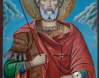 Saint Mina Icon: Handmade Christian Woodcraft Art