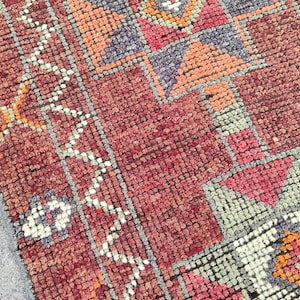 Antique Rug 3x12 Burgundy Runner Hand Knotted Rug, Persian Runner 3x12, Red Turkish Oushak Runner, Red Runner, Heriz Rug, Kitchen Rug