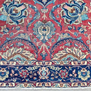 Antique Heriz Rug 8x11, Large Persian Rug 8x10, Oversize Vintage Navy Rug 8x10, Traditional Area Rug Red, Hand Knotted Tribal Rug 7x10 8x10 image 8
