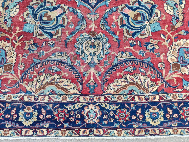Antique Heriz Rug 8x11, Large Persian Rug 8x10, Oversize Vintage Navy Rug 8x10, Traditional Area Rug Red, Hand Knotted Tribal Rug 7x10 8x10 image 8