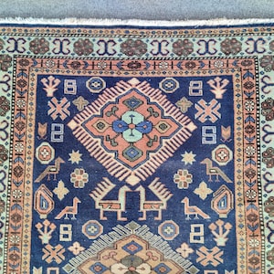 Persian Malayer Rugs 3x5, Antique Oriental Rug, Hand Knotted Rug Square, Caucasian Rug 3x5 Heriz Serapi, Floral Pattern Rug, Anatolian Rug
