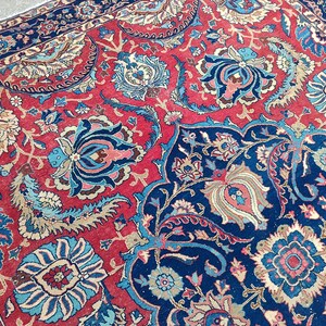Antique Heriz Rug 8x11, Large Persian Rug 8x10, Oversize Vintage Navy Rug 8x10, Traditional Area Rug Red, Hand Knotted Tribal Rug 7x10 8x10 image 9