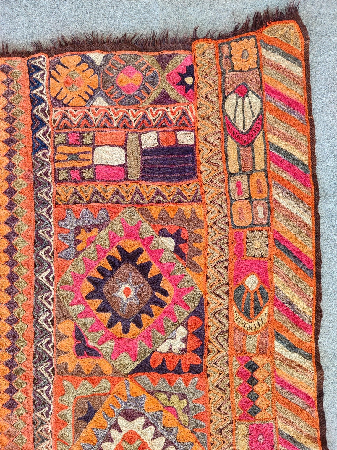 Antique Arabic Kilim Rug 5x8, Embroidered Rug, Iraq Kurdish Rug, Orange ...