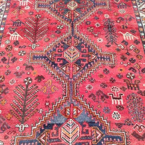 Persian Shiraz Rug 5x7, Red Antique Carpet Rug, Heriz Rug 5x7 Afghan, Vibrant Rug, Caucasian Rug 5x7, Red Wool Rug Hand Knotted, Vintage Rug