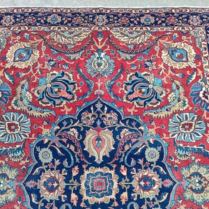 Antique Heriz Rug 8x11, Large Persian Rug 8x10, Oversize Vintage Navy Rug 8x10, Traditional Area Rug Red, Hand Knotted Tribal Rug 7x10 8x10 image 5