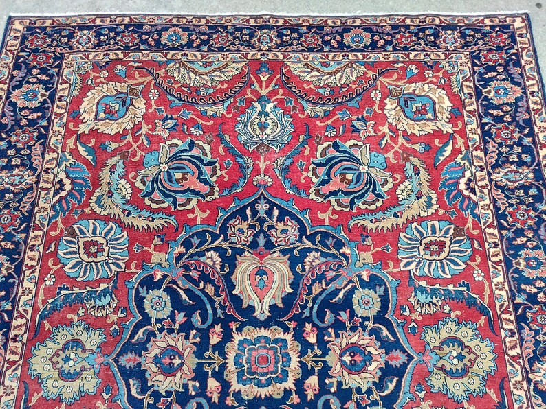 Antique Heriz Rug 8x11, Large Persian Rug 8x10, Oversize Vintage Navy Rug 8x10, Traditional Area Rug Red, Hand Knotted Tribal Rug 7x10 8x10 image 5