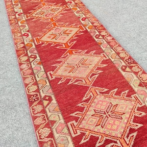 2.6x13.3 ft, Turkish Runner, Red Rug, Hallway Stair Corridor Entryway Rug Runner, Persian Red Runner Antique Rug, Afghan Rug, Long Runner