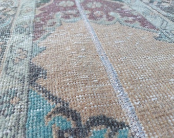 ヴィンテージ トルコ製ランナーラグ：オレンジのパッチワーク、幾何学