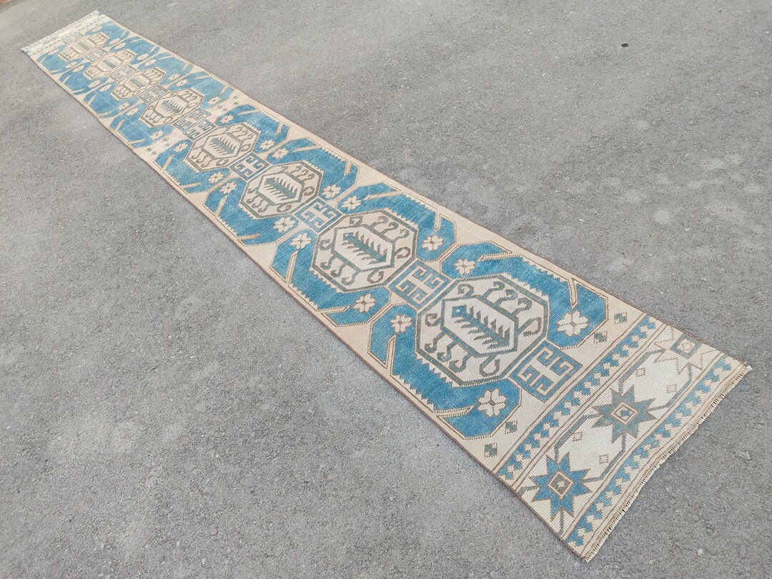 Blue Rug Runner 3x21, Extra Long Runner, Stair Runner 3x22, Turkish ...