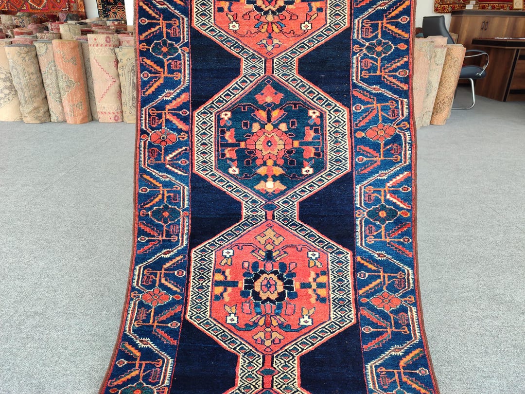 Persian Runner 3x16 Rug, Navy Long Runner, Heriz Runner Rug, 3x16 ...