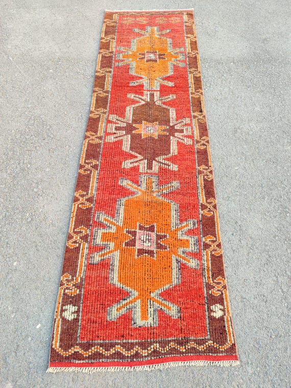 Herki Runner Rug 3x10ft, Red Runner Antique, Rugs, Afghan Runner