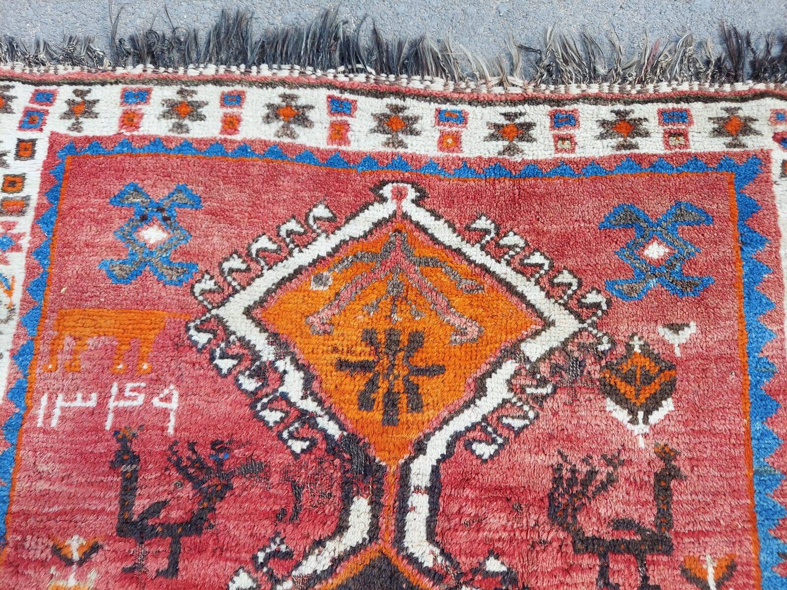 4x6 Kurdish Rug, Vintage Rug Tribal, Red Turkish Area Rug 4x6