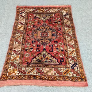 Bergama Rug 4x6 Turkish, Traditional Rug, Antique 4x6 Rug Carpet, Anatolian Rug, Vintage 4x6 Textiles Rugs, Kazak Rug 4x6 Area, Knotted Rug