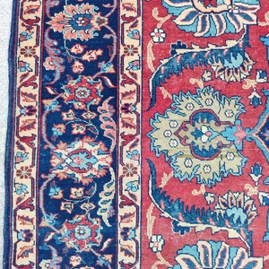 Antique Heriz Rug 8x11, Large Persian Rug 8x10, Oversize Vintage Navy Rug 8x10, Traditional Area Rug Red, Hand Knotted Tribal Rug 7x10 8x10 image 7