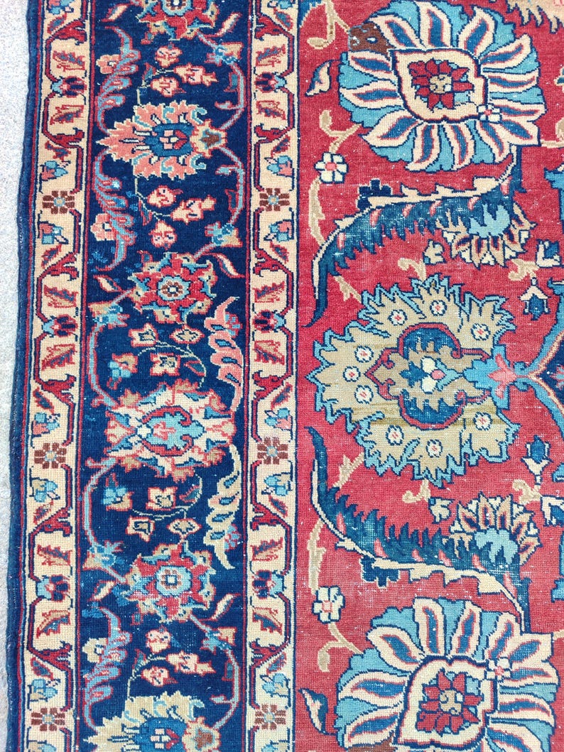 Antique Heriz Rug 8x11, Large Persian Rug 8x10, Oversize Vintage Navy Rug 8x10, Traditional Area Rug Red, Hand Knotted Tribal Rug 7x10 8x10 image 7