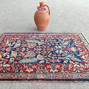 Small Persian Rugs 2x3, Vintage Neutral Rug 2x3 Mat, Muted Turkish Rug 2x3 Oushak, Entry Bath Doormat Rug, Small Antique Rug 2x3 Wool