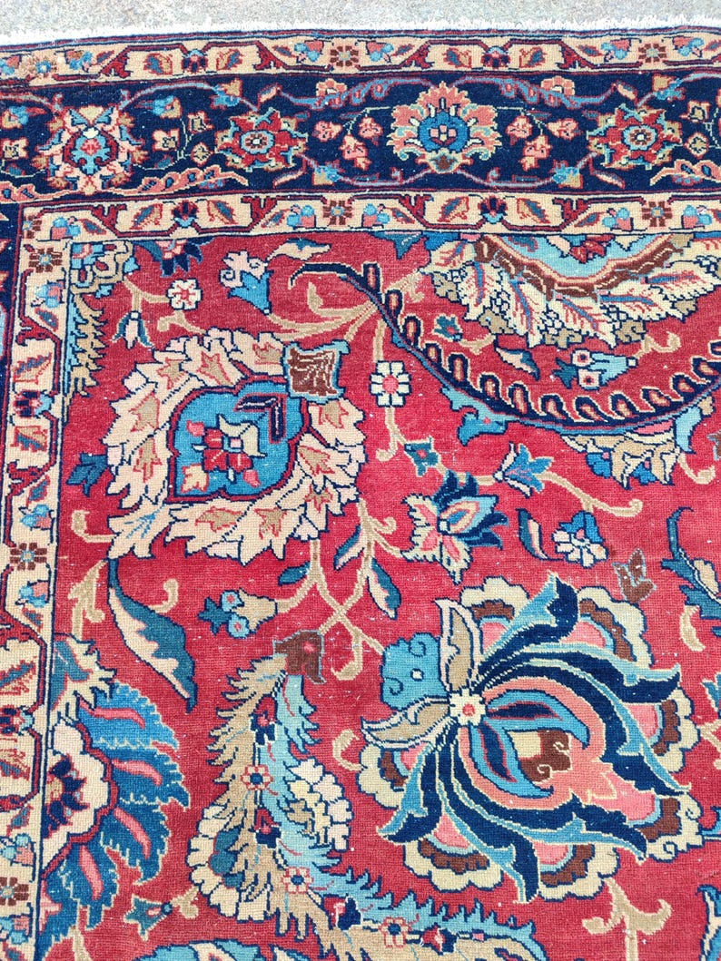 Antique Heriz Rug 8x11, Large Persian Rug 8x10, Oversize Vintage Navy Rug 8x10, Traditional Area Rug Red, Hand Knotted Tribal Rug 7x10 8x10 image 3