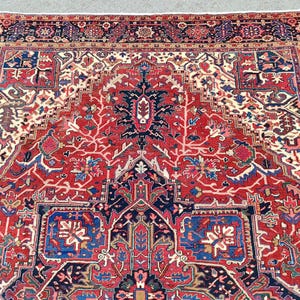 Heriz Serapi Rug 10x13, Red & Navy Blue Large Rug 10x14, Oriental Ethnic Oversize Rug image 8