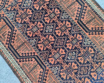 Tapis Pure Laine Tissé Main Style Baloutche - 4x3 Pieds - Multicolore - Design Kurde Ethnique
