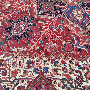 Heriz Serapi Rug 10x13, Red & Navy Blue Large Rug 10x14, Oriental Ethnic Oversize Rug image 6