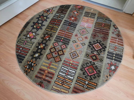 玄関マット 79cm ROUND ViNTAGE TURKiSH RUG Turkish Round Rug, Doormat Rug, Small Rug Vintage, Bathroom Rug