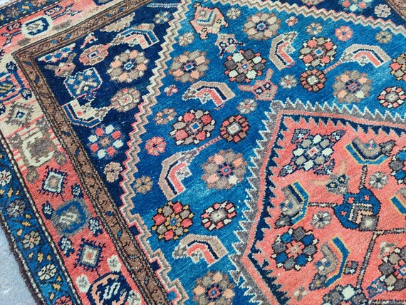 Antique Persian Rug 4x7, Malayer Rugs, Blue Vintage Rug, Hand