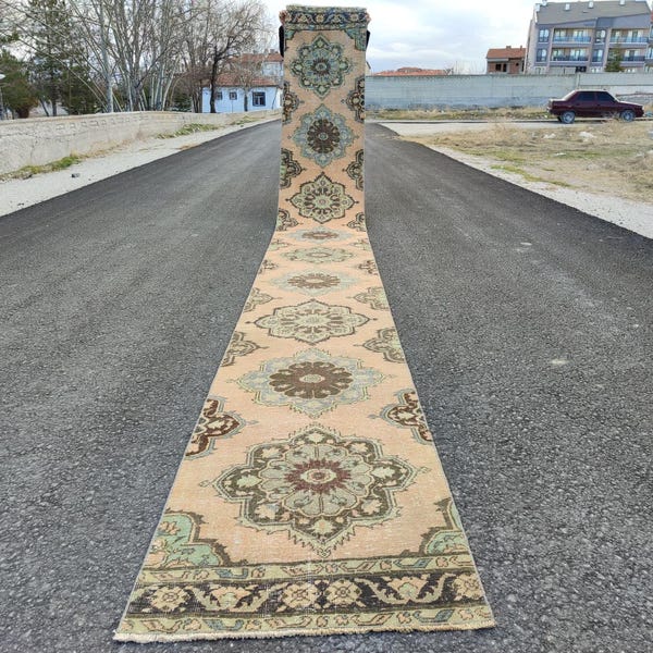 Alfombra de pasillo de 2x19, alfombra de pasillo larga, alfombra de pasillo turca de 2x19, alfombra de pasillo larga, alfombra de pasillo de 19 pies, alfombra de pasillo larga Oushak, alfombra de pasillo vintage