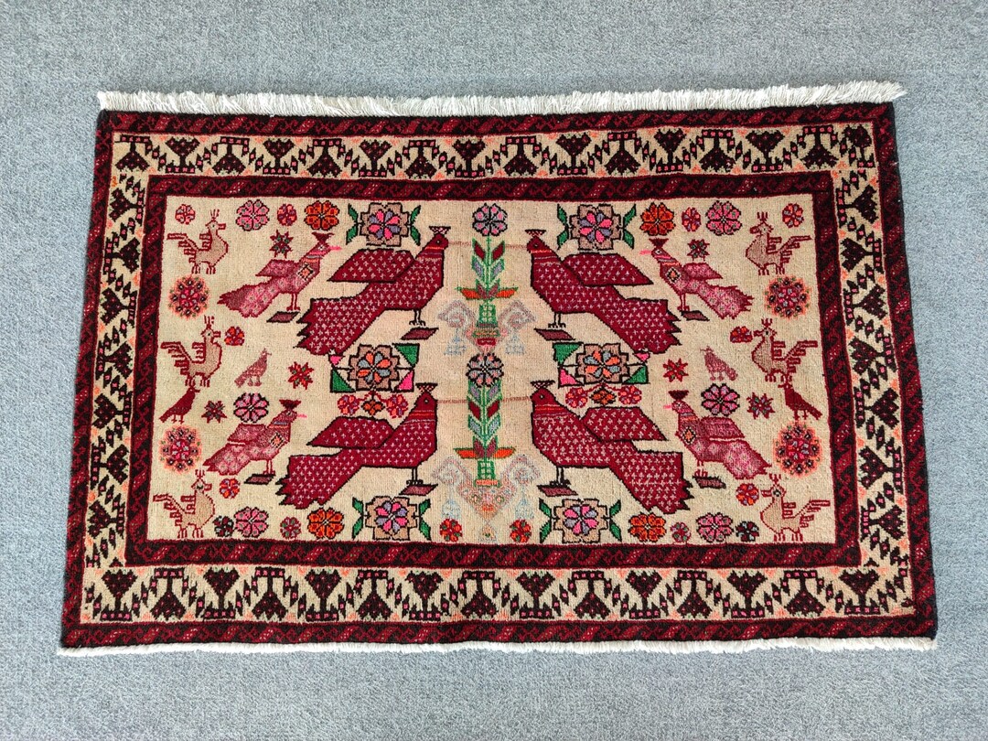 Afghan Small Rug 2x3, Antique Rug, Animal Pattern Rug, 2x3 Vintage Red ...