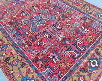 Heriz Rug 6x8, Red Rug Antique, Persian Rug 6x8, Large Boho Decor Rug, Afghan Area Rug 6x9, Caucasian Rug, Turkmen Rug, Red Turkish Rug 6x9