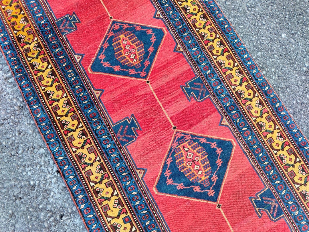 Persian Red Runner 3x14 Rug, Oriental Runner Rug Antique, 3x14 Wool ...