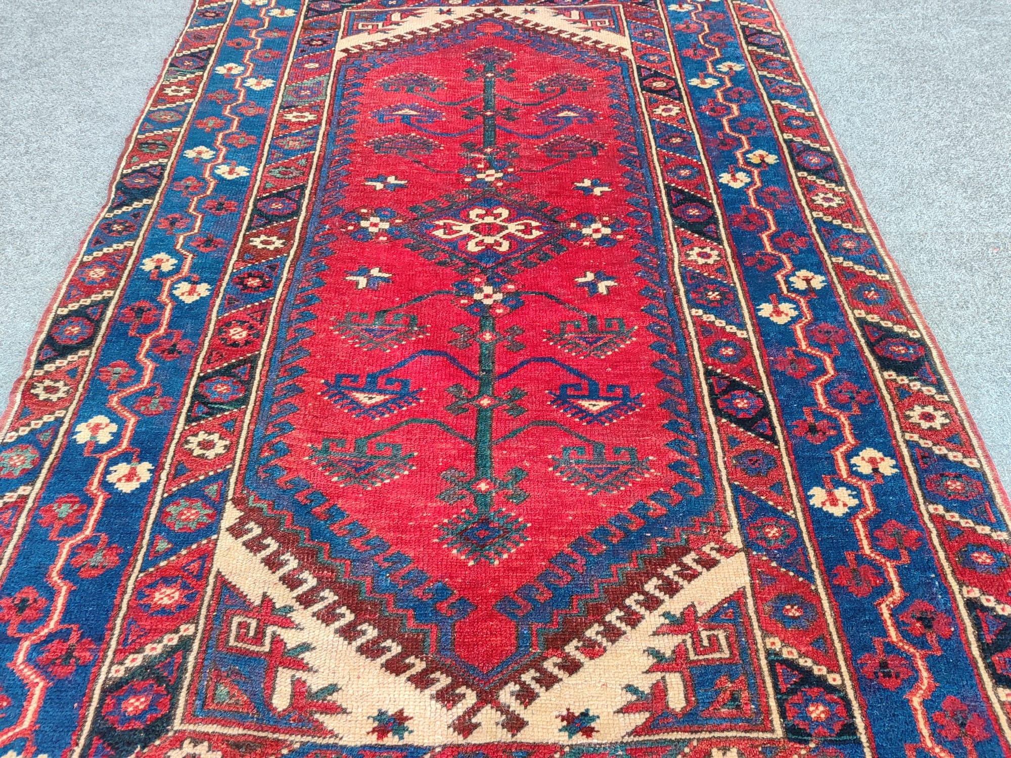 Rug Turkish Vintage 3x5 Red Area Antique Rug, Anatolian Rug