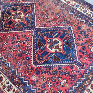 Persian Shiraz Rug 5x7, Antique Red Navy Rug, Traditional Heriz Rug 5x7, Blue Hand Knotted Rug, Turkish Navy Rug 5x7 Vintage, Bohemian Rug