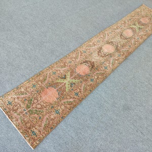 Wool Narrow Runner 2.1x12.4 Ft, Carpet Rug, Stair Runner, 2x12 Hallway Rug, Distressed Runner, Antique Rug, Home Decor, Boho Runner Rug