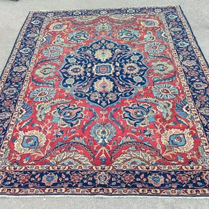 Antique Heriz Rug 8x11, Large Persian Rug 8x10, Oversize Vintage Navy Rug 8x10, Traditional Area Rug Red, Hand Knotted Tribal Rug 7x10 8x10 image 2